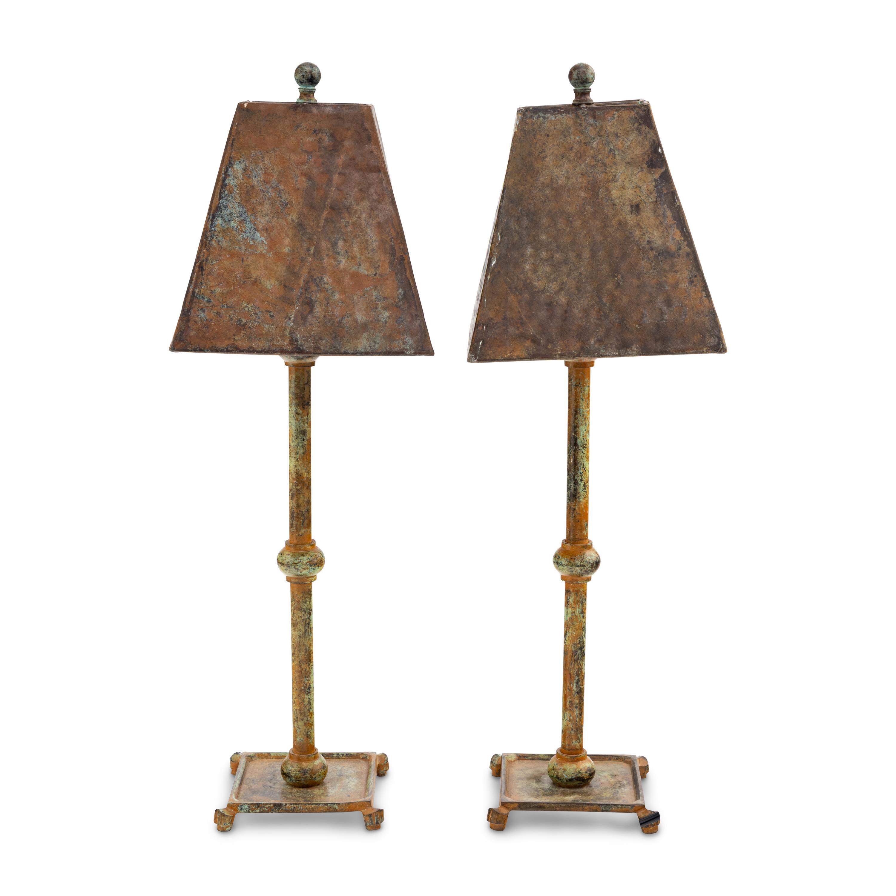 A Pair of Patinated Metal Table Lamps