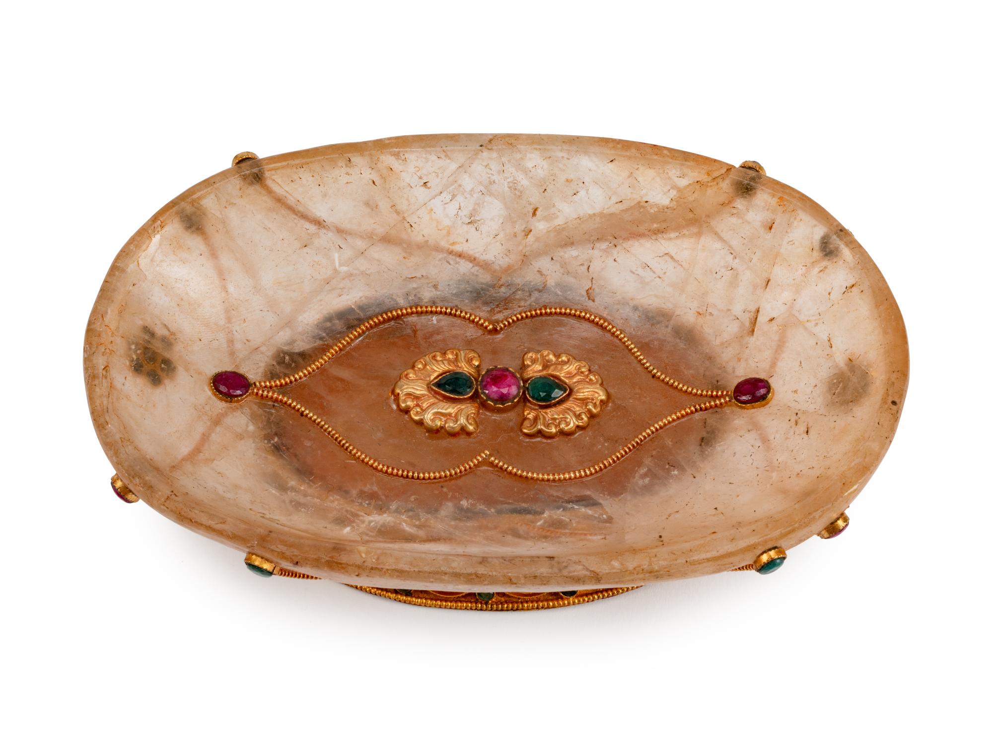 A Ruby and Emerald-Encrusted Rock Crystal Bowl