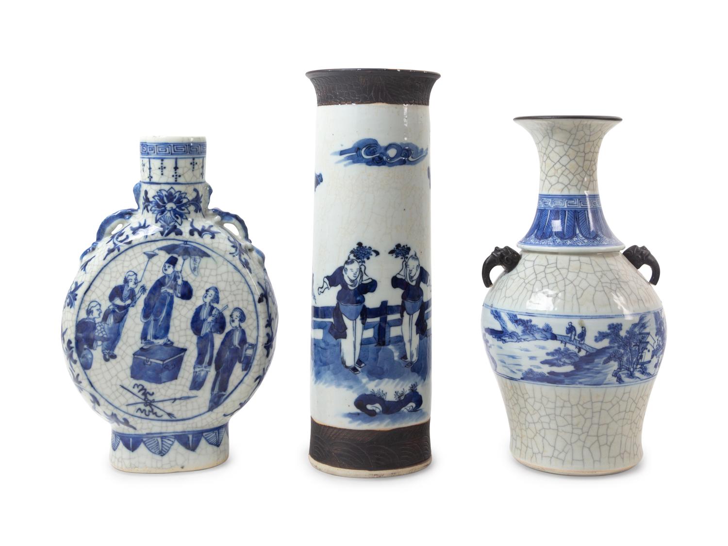Three Chinese Blue and White Porcelain Vases