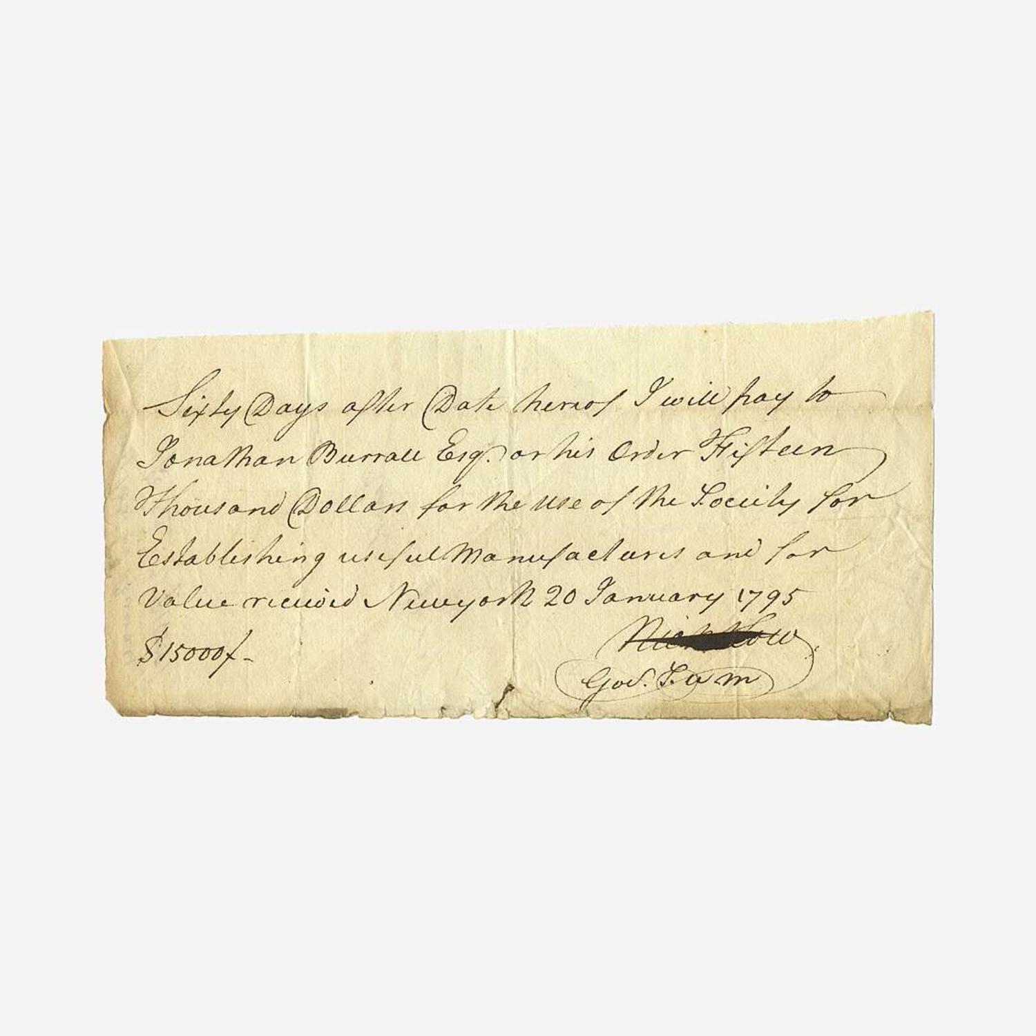 [Hamilton, Alexander] [Society for Establishing Useful Manufactures] Group of 3 Documents Relating the Society for Establishing Useful Manufactures