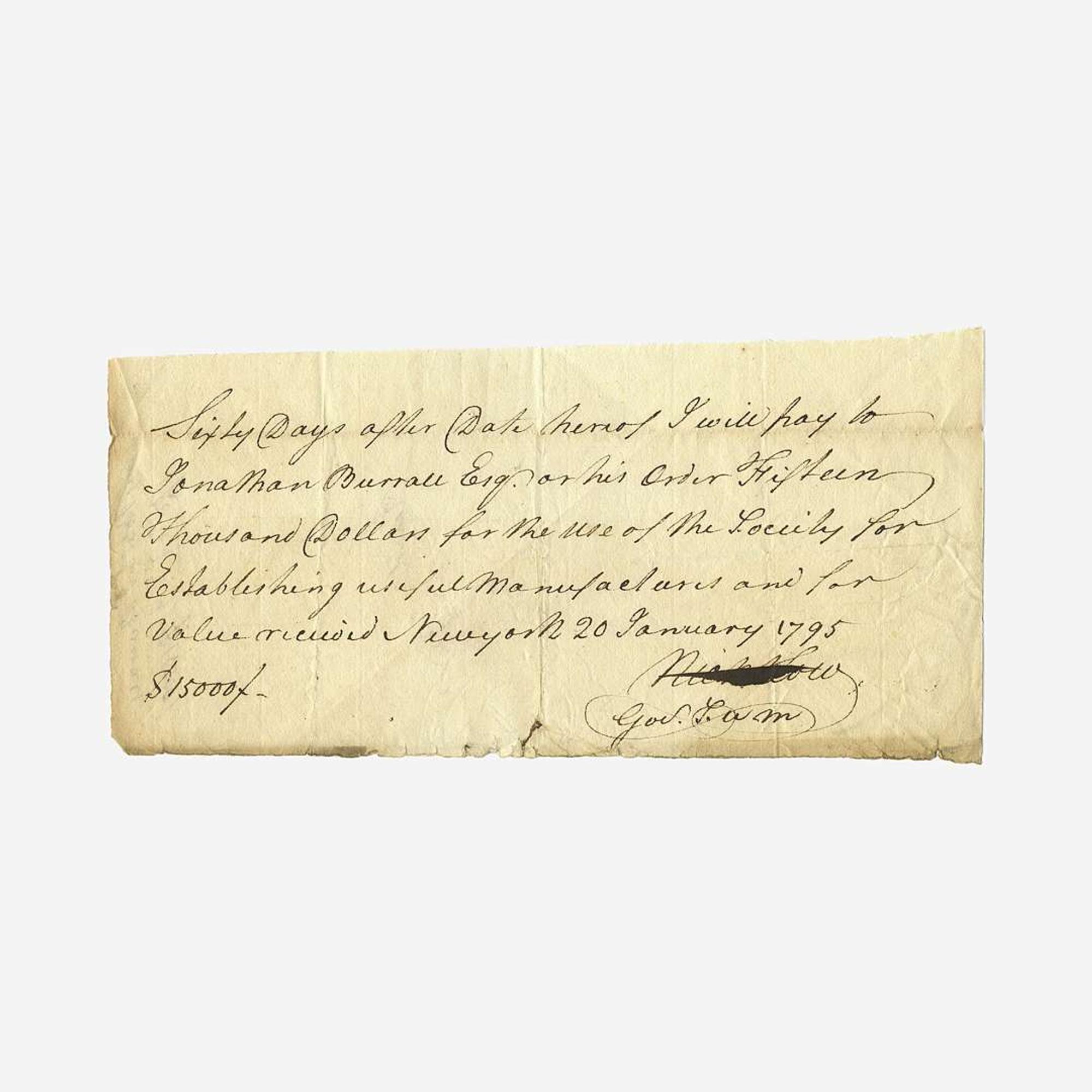 [Hamilton, Alexander] [Society for Establishing Useful Manufactures] Group of 3 Documents Relating the Society for Establishing Useful Manufactures
