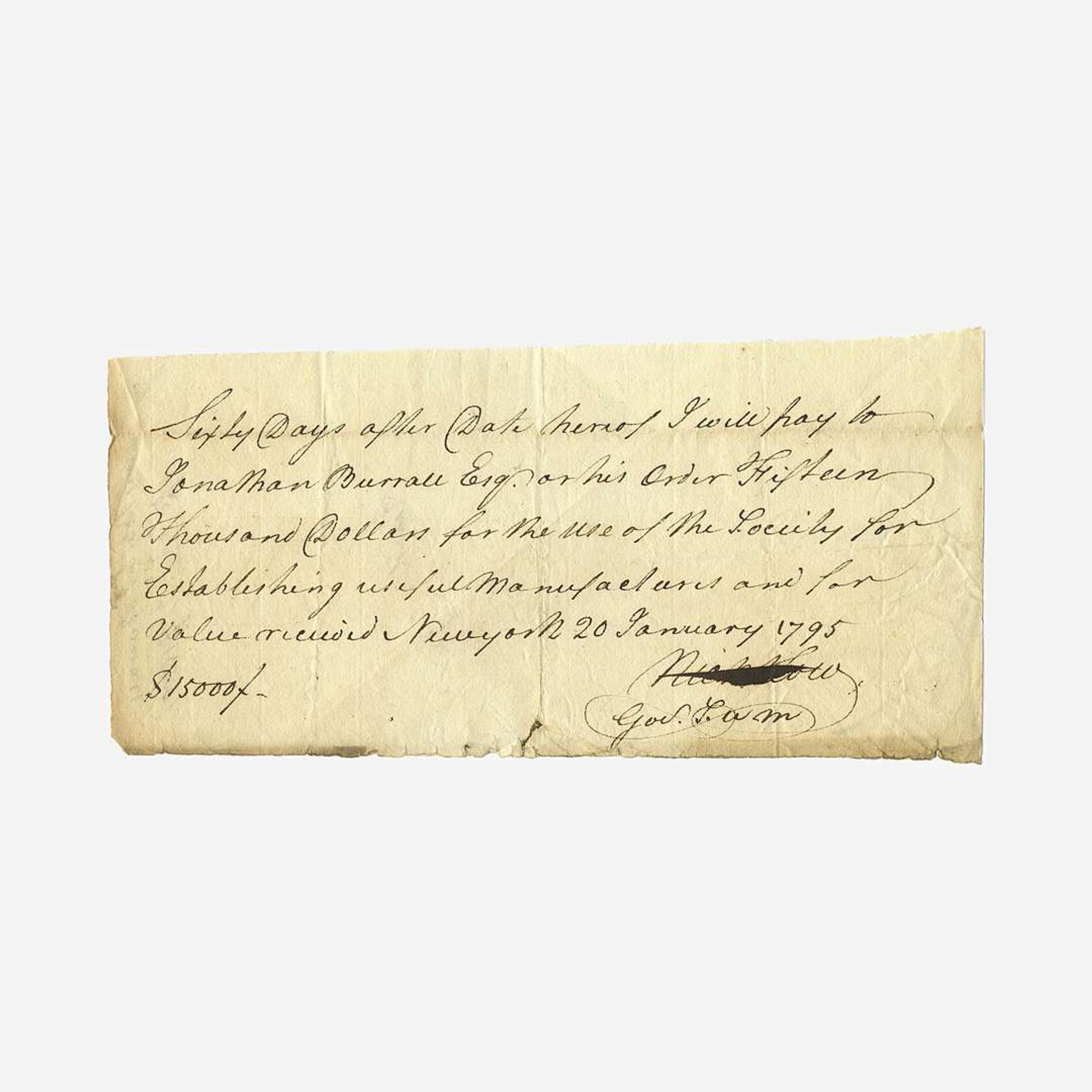[Hamilton, Alexander] [Society for Establishing Useful Manufactures] Group of 3 Documents Relating the Society for Establishing Useful Manufactures