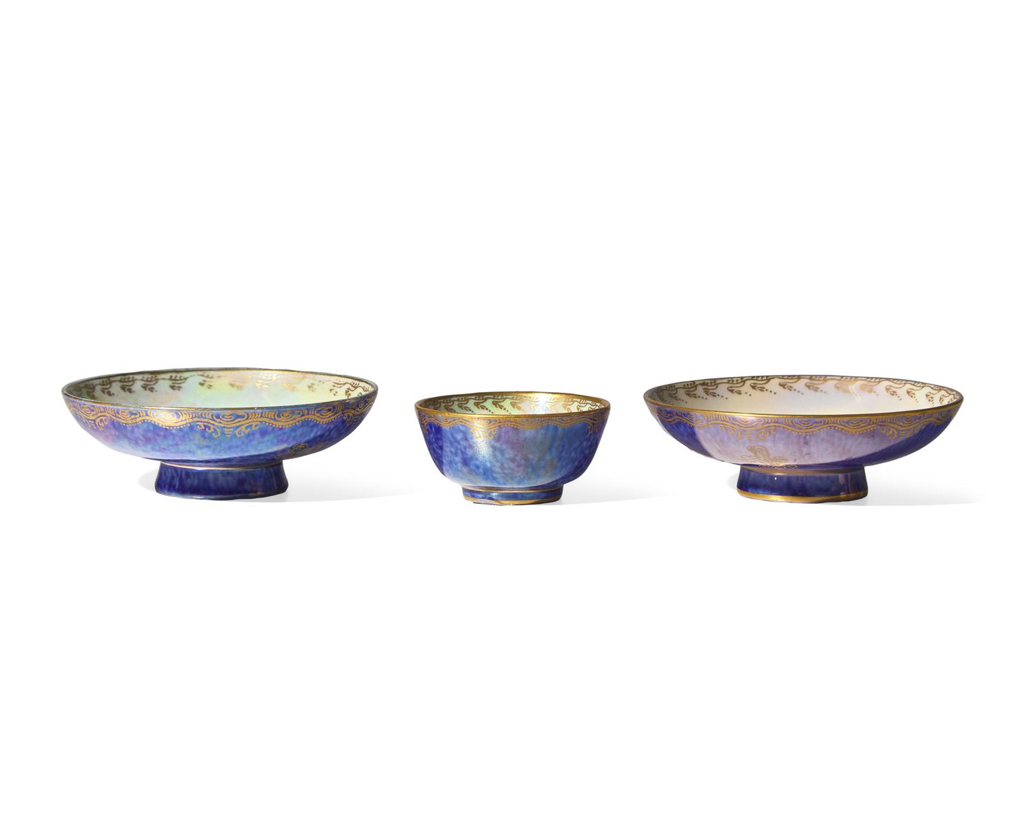 Three Wedgwood Parcel-Gilt Lustre Bowls