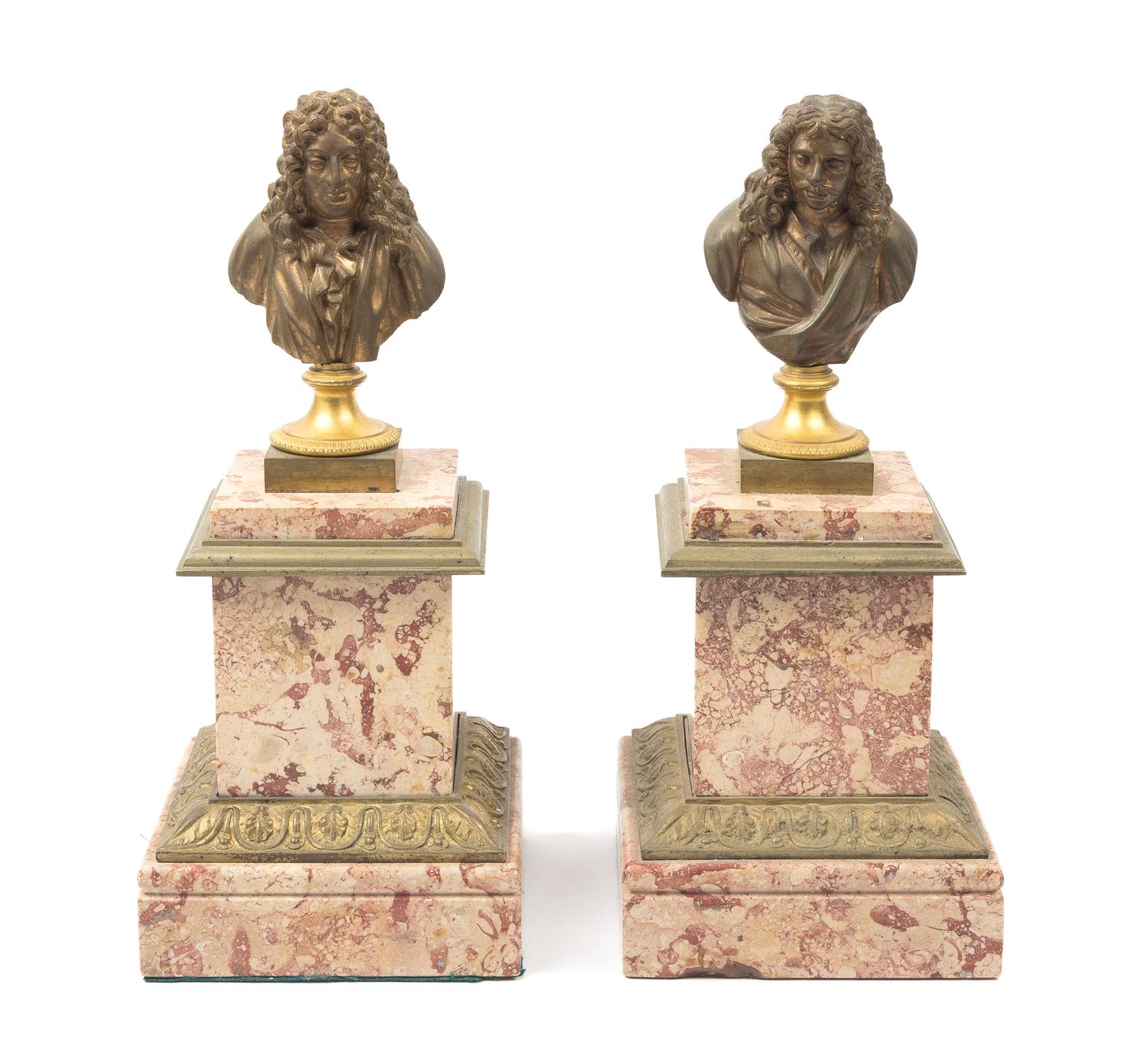 A Pair of French Gilt Bronze Busts Height overall 11 3/4 inches. — 19TH CENTURY