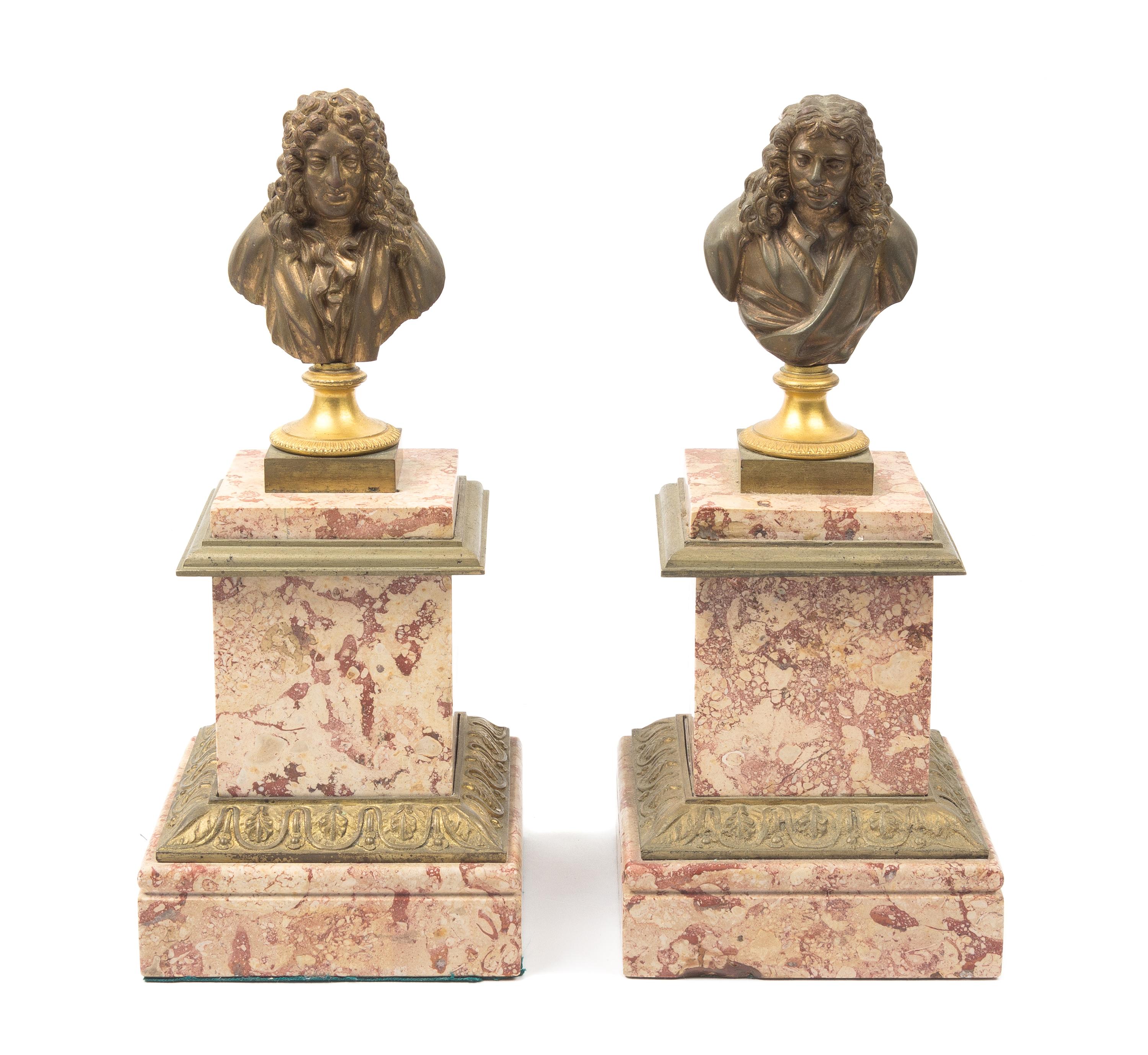 A Pair of French Gilt Bronze Busts Height overall 11 3/4 inches. — 19TH CENTURY