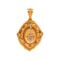 VICTORIAN, YELLOW GOLD, CORAL AND SEED PEARL PENDANT