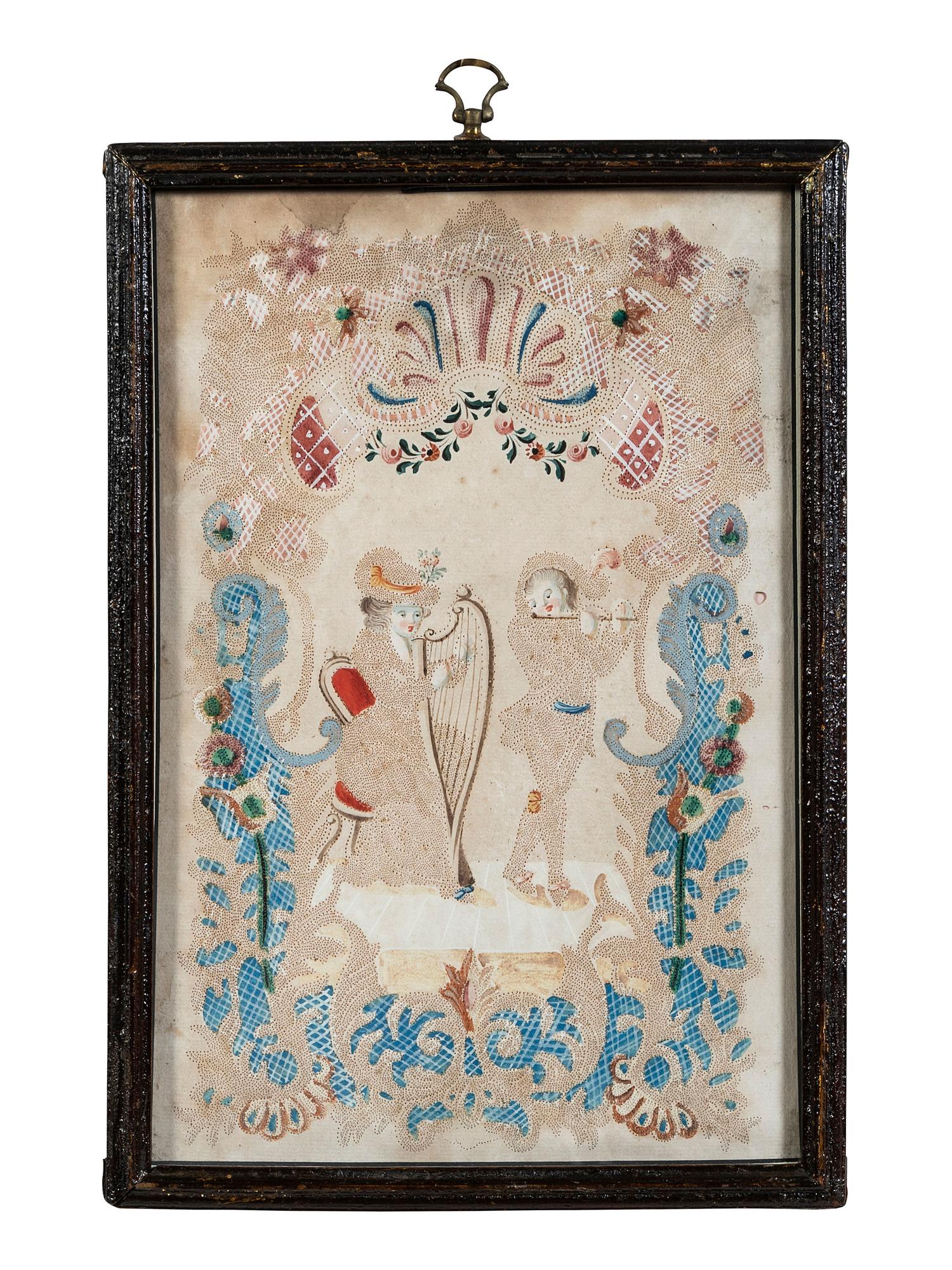 Seven Figural Pinprick and Watercolor Pictures