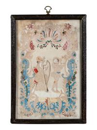 Seven Figural Pinprick and Watercolor Pictures
