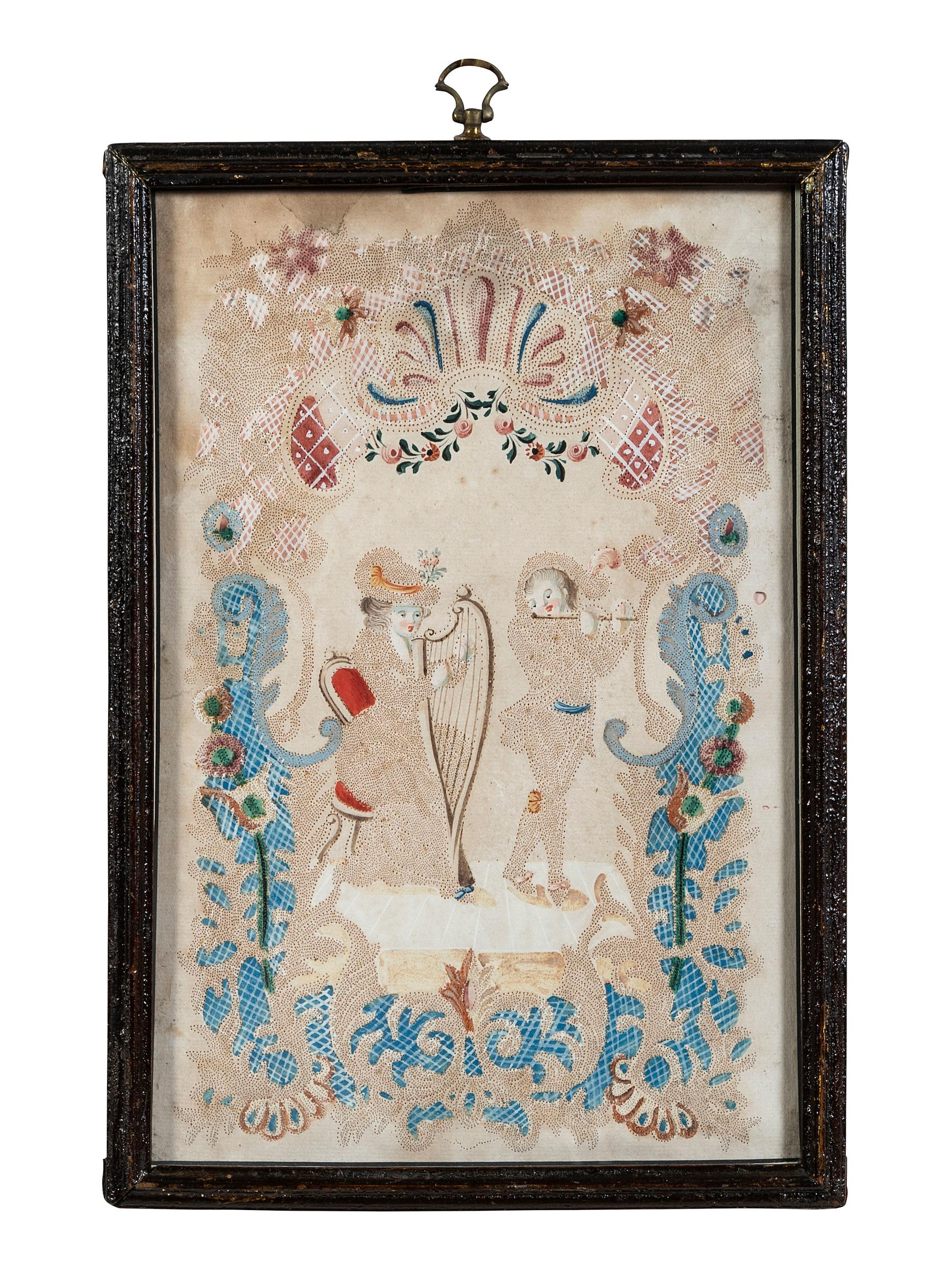 Seven Figural Pinprick and Watercolor Pictures