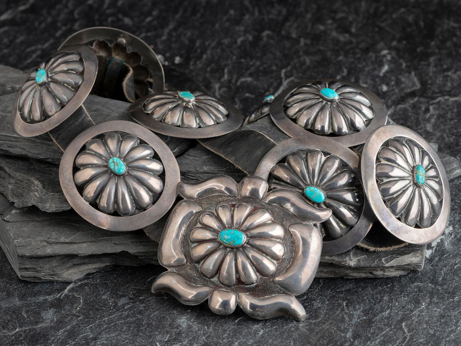 Southwestern-style Silver and Turquoise Concha Belt