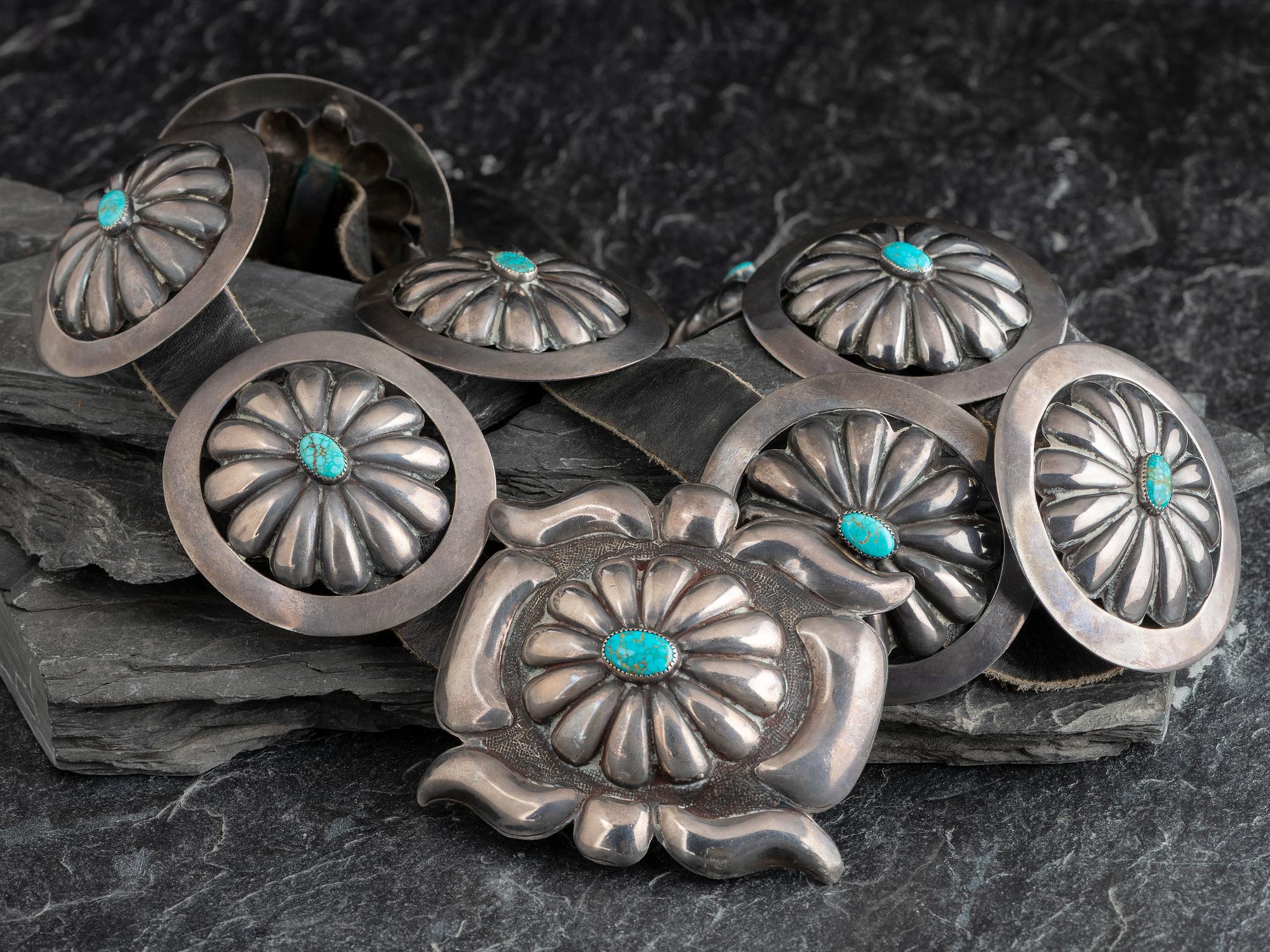 Southwestern-style Silver and Turquoise Concha Belt