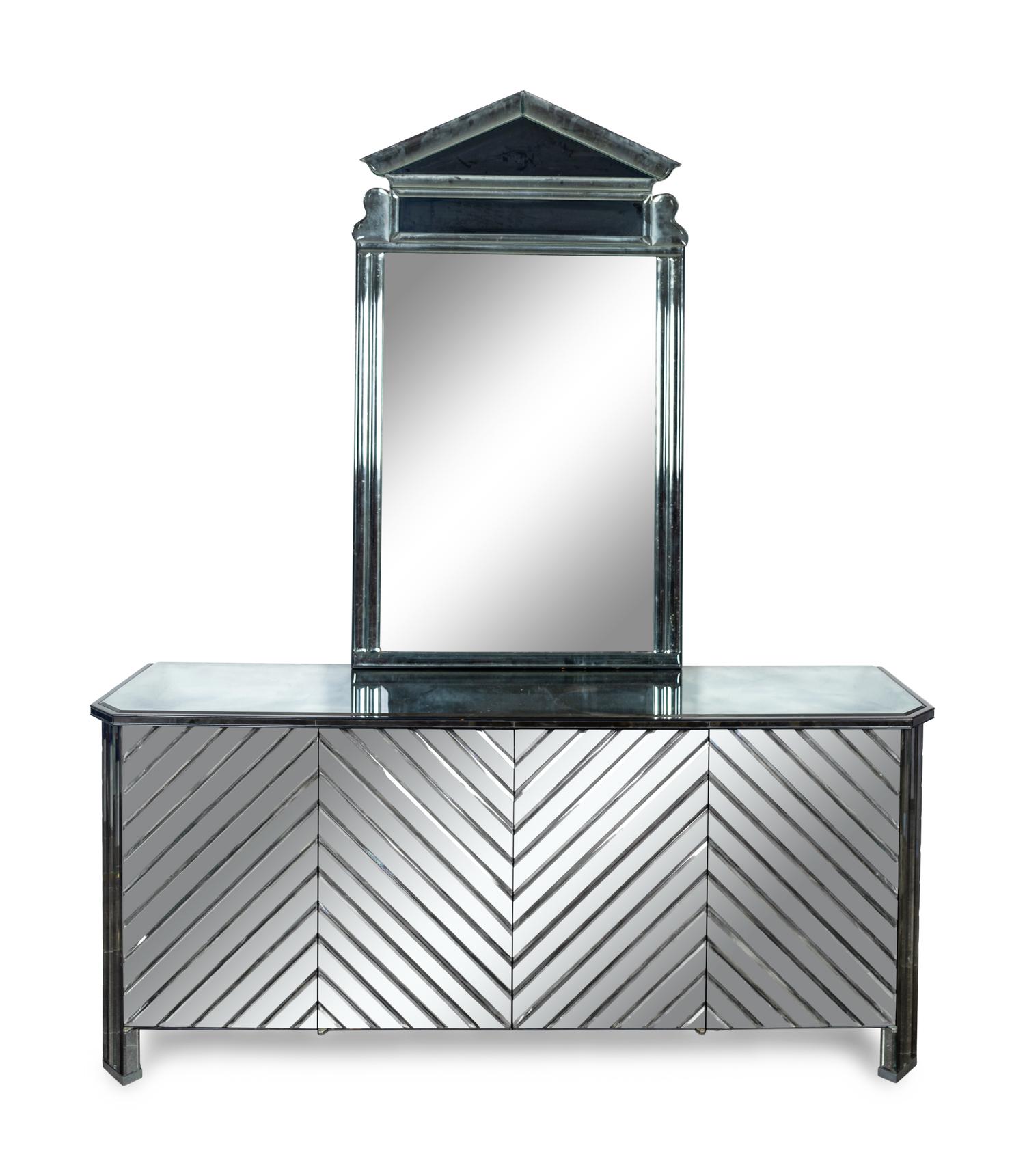 A Contemporary Mirrored Credenza with Associated Mirror — 20TH CENTURY