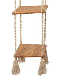 A Three-Tier Cord and Rattan Hanging Shelf Unit