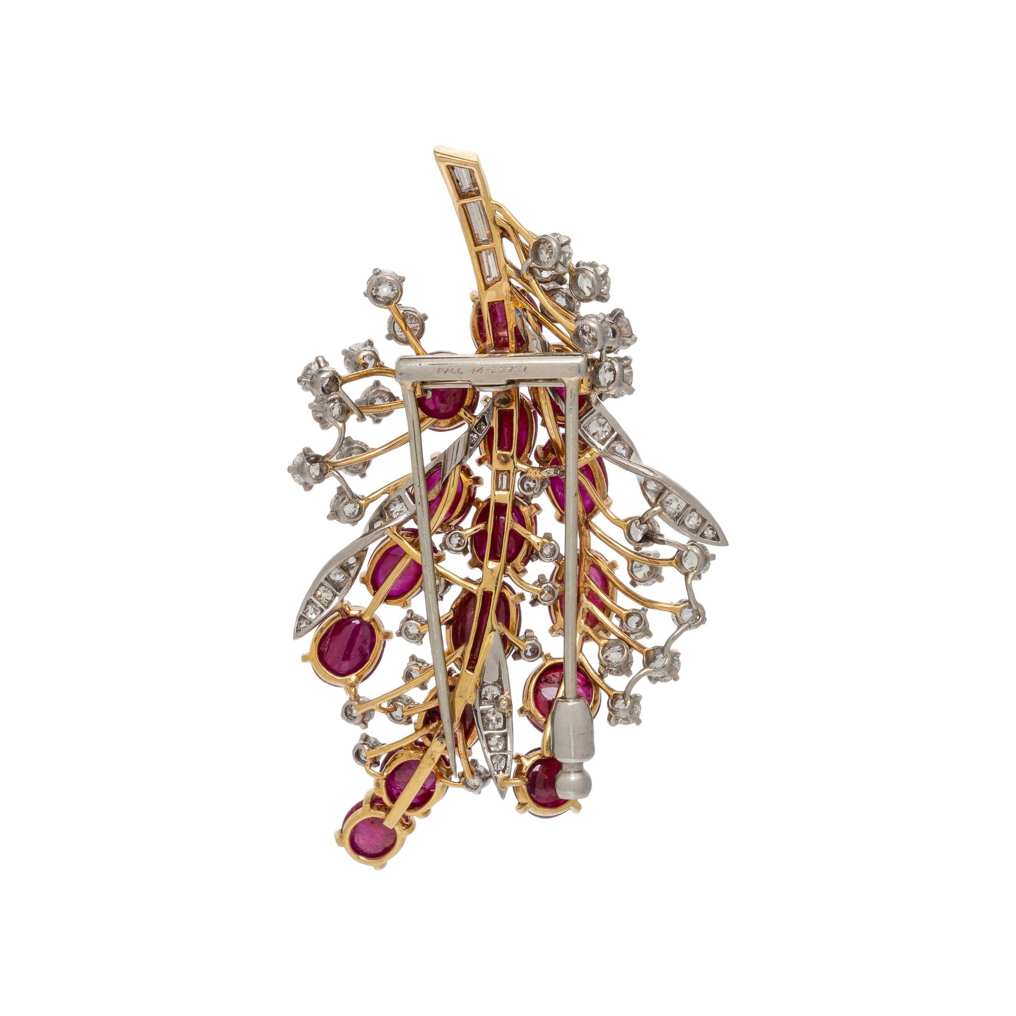 RUBY AND DIAMOND SPRAY BROOCH