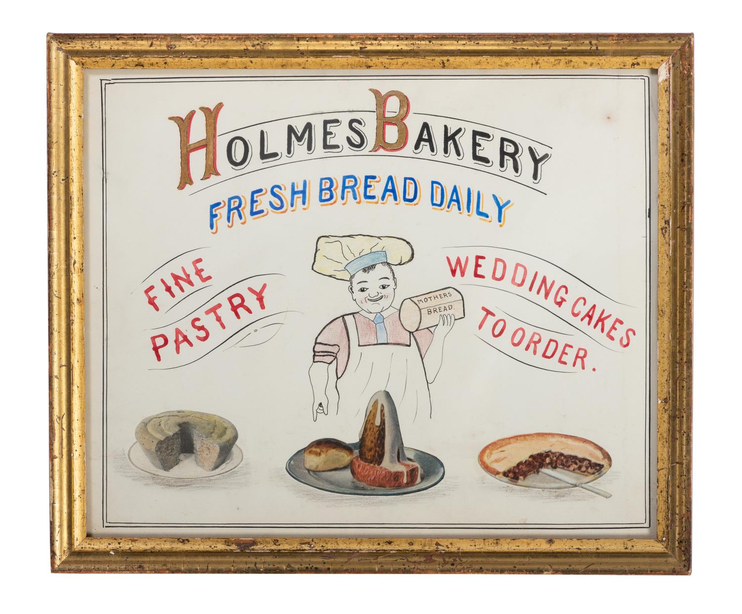 Five Framed Specialty Shop Advertising Hand Colored Prints and Watercolors