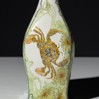 Eggshell porcelain vase with polychrome crab and reef decor, model 90