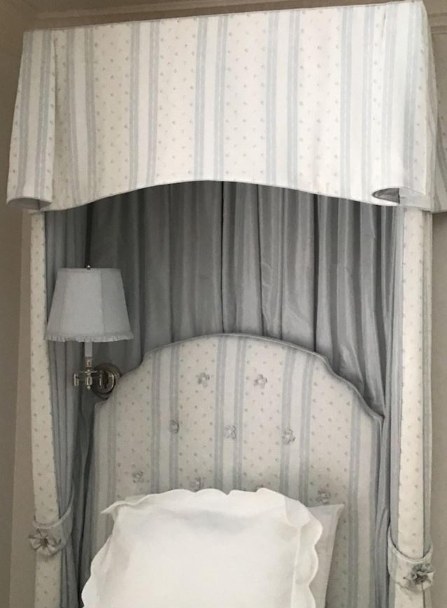 A Pair of Twin Upholstered Headboards with Matching Valances, Bedskirts and Curtain — 20TH/21ST CENTURY