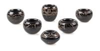 Six Santa Clara Blackware Pottery Jars Height of tallest 7/8 inch. — Monica Naranjo Romero (b. 1975)