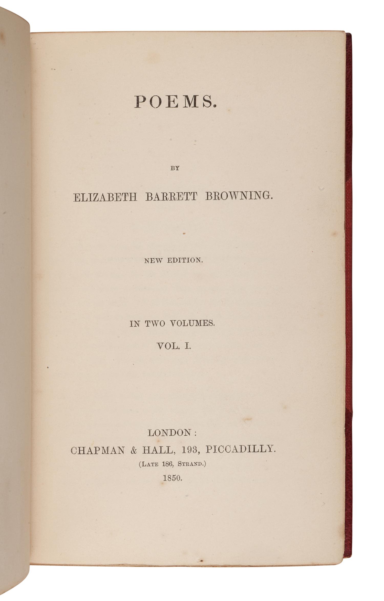 BROWNING, Elizabeth Barrett (1806-1861). Poems . London: Chapman & Hall, 1850.