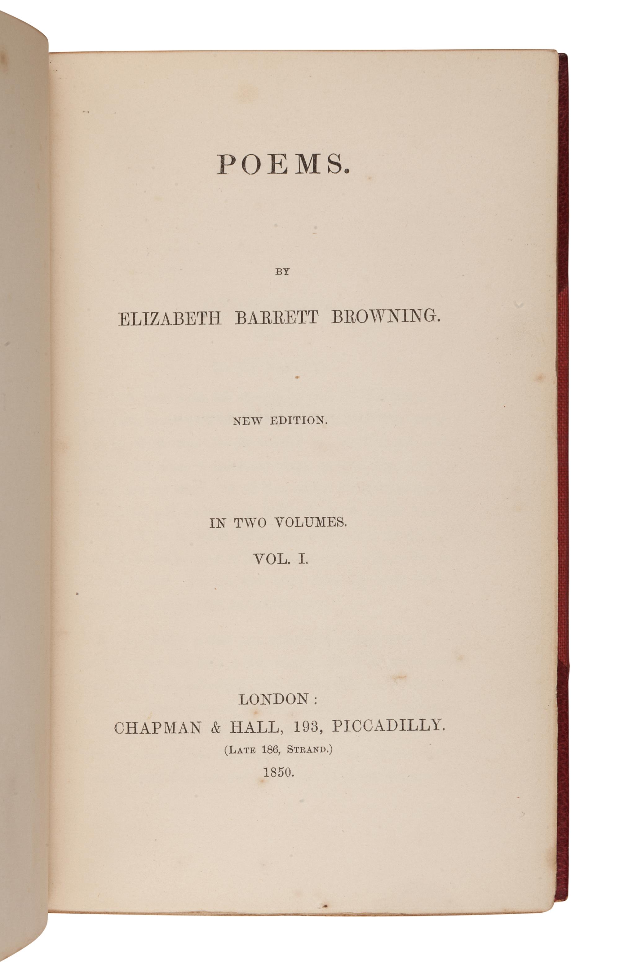 BROWNING, Elizabeth Barrett (1806-1861). Poems . London: Chapman & Hall, 1850.