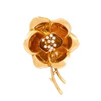 Yellow Gold and Diamond Flower Brooch