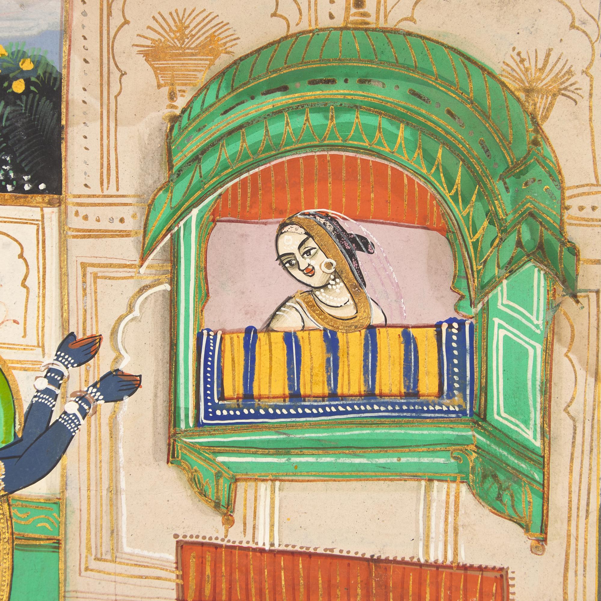 A Painting of Krishna Returns to Radha at the Hour of Cowdust, Rajasthan, Bazaar Workshop, Late 19th/20th Century