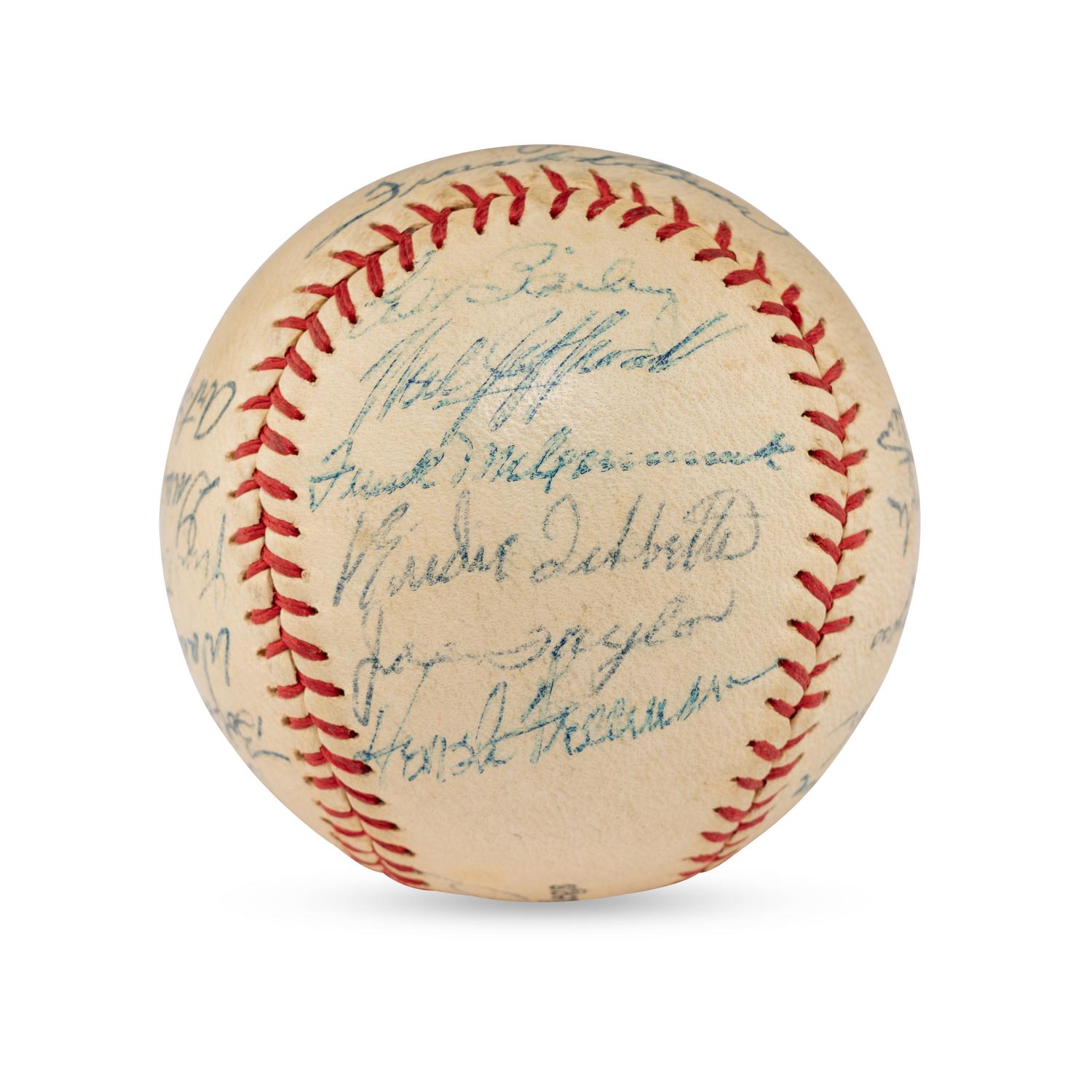 A 1957 Cincinnati Reds Team Signed Autograph Baseball Including Early Career Frank Robinson Signature