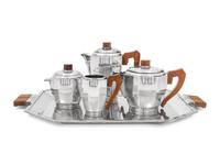 A French Art Deco Silver-Plate Five-Piece Tea and Coffee Service