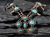 Navajo Silver and Turquoise Squash Blossom Necklace