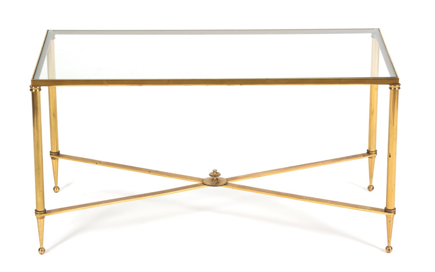 A Neoclassical Style Brass Coffee Table Height 16 1/4 x width 31 1/2 x depth 16 inches. — 20TH CENTURY