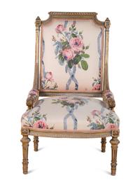 A Louis XVI Style Painted and Parcel Gilt Side Chair