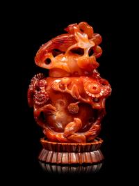 A Carved Carnelian Agate Covered Vase