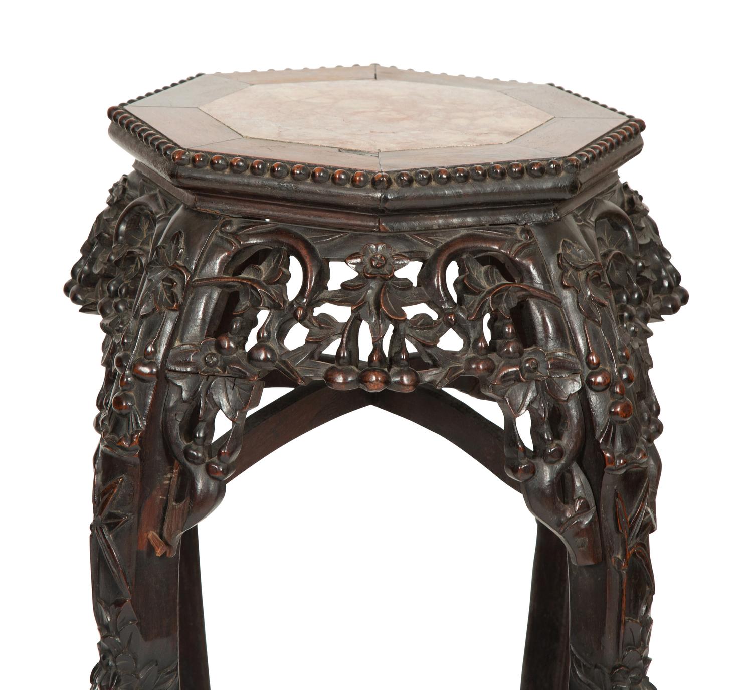 A Pair of Chinese Carved Rosewood Pedestals