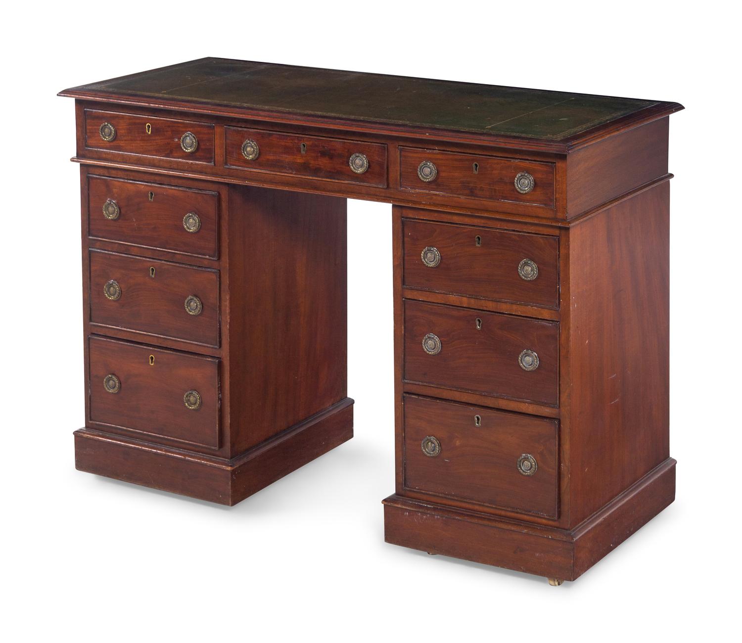 A George III Style Leather Inset Mahogany Pedestal Desk