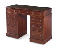 A George III Style Leather Inset Mahogany Pedestal Desk