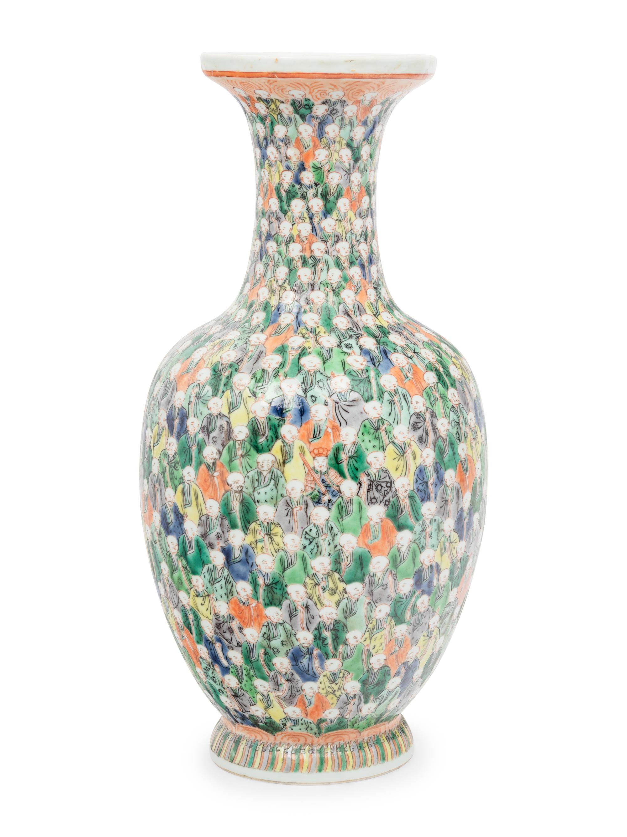 A Famille Verte Porcelain 'Five Hundreds Luohans' Vase