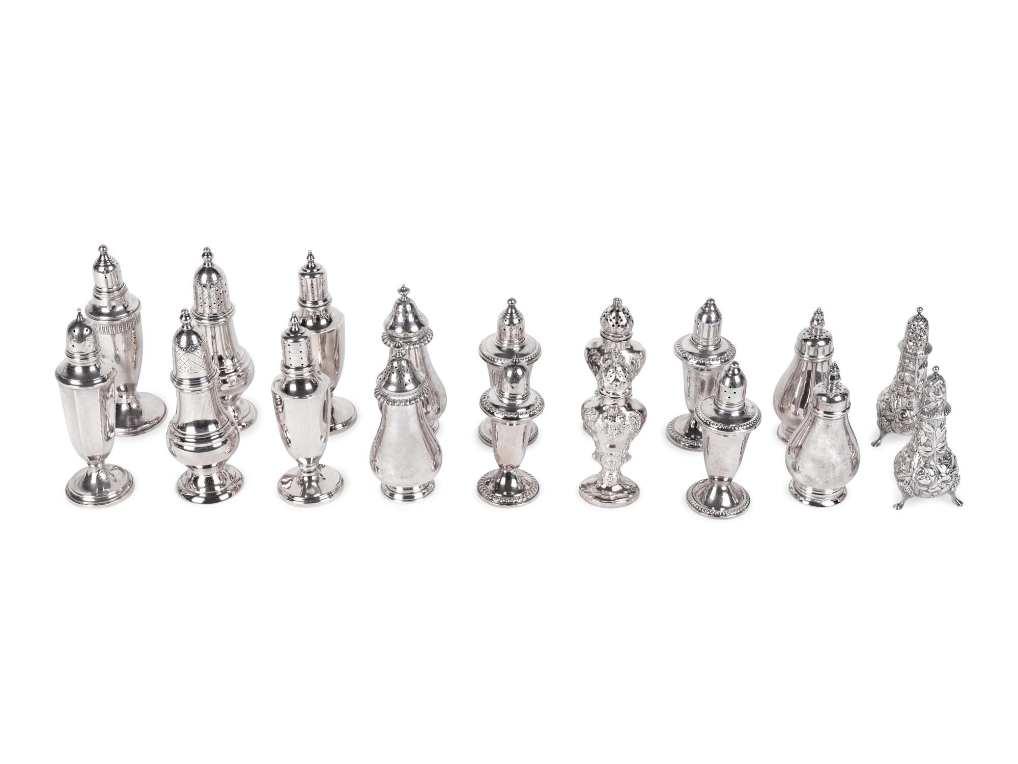 A Collection of Eighteen Silver Salt and Pepper Shakers