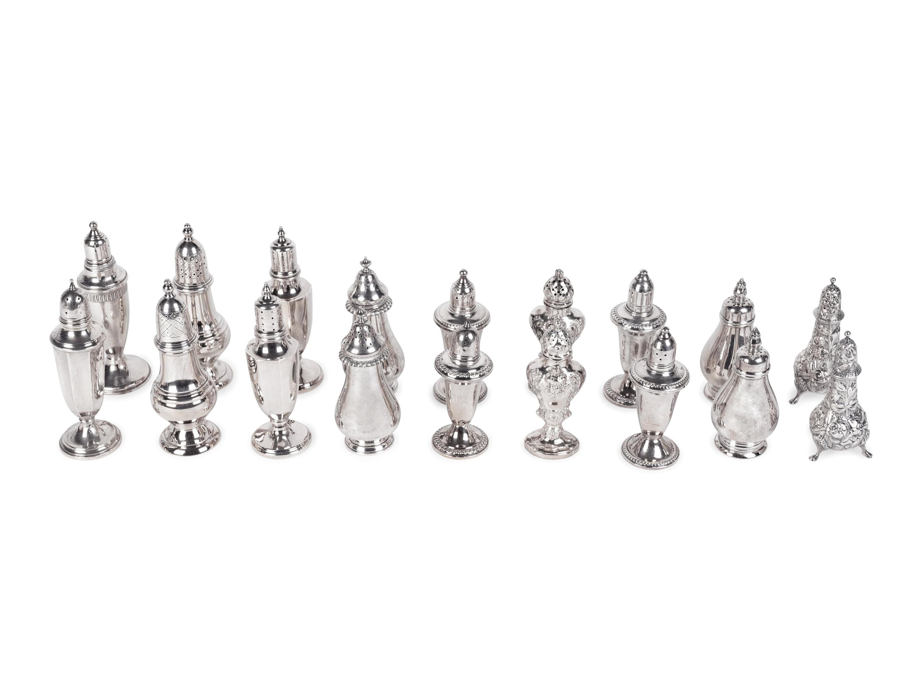 A Collection of Eighteen Silver Salt and Pepper Shakers
