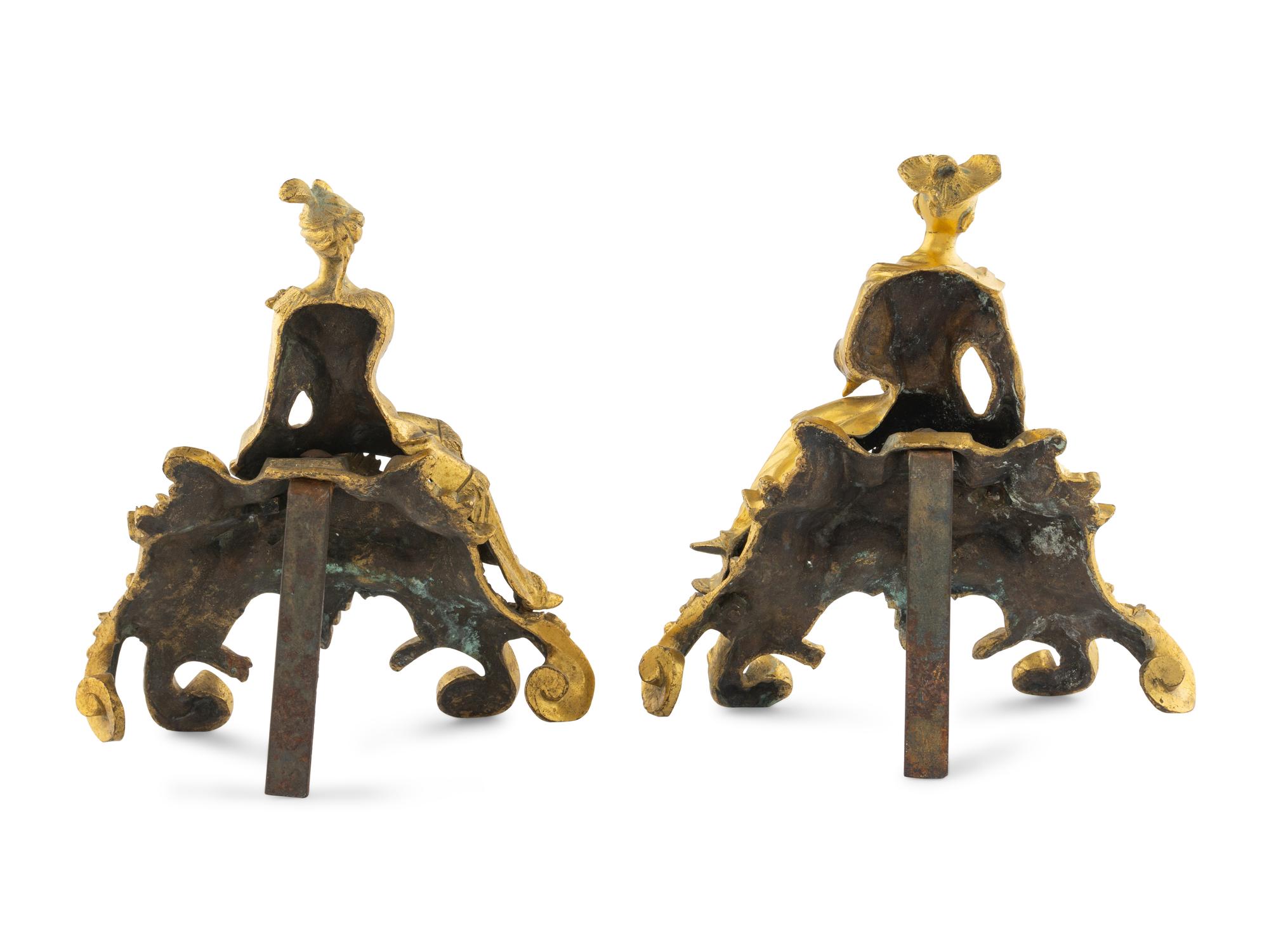 A Pair of French Gilt Bronze Chenets
