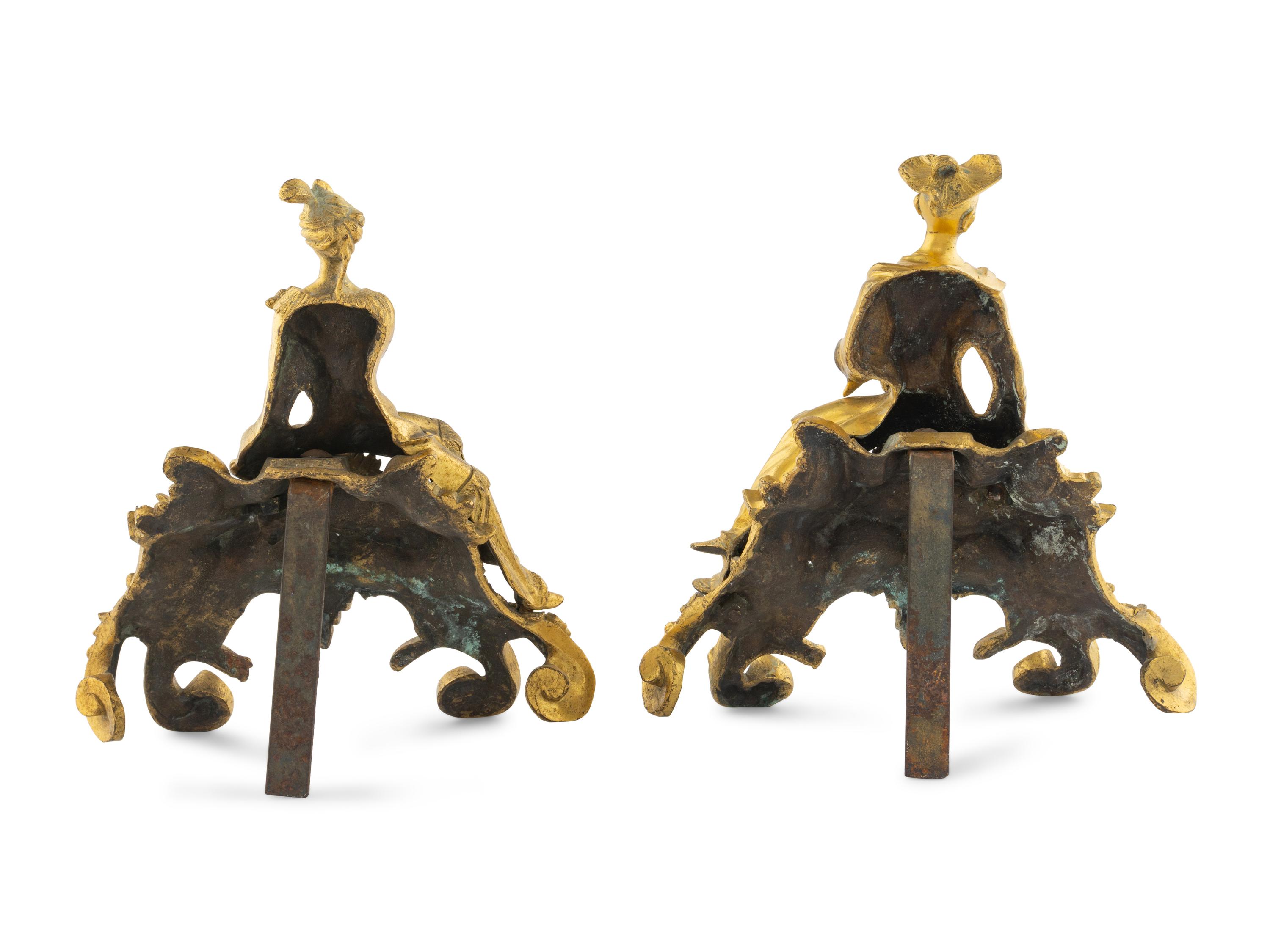 A Pair of French Gilt Bronze Chenets