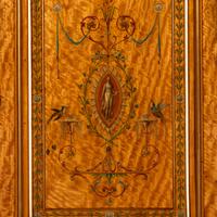 A Fine Edwardian Satinwood, Polychrome Painted and Parcel Gilt Serving Cabinet