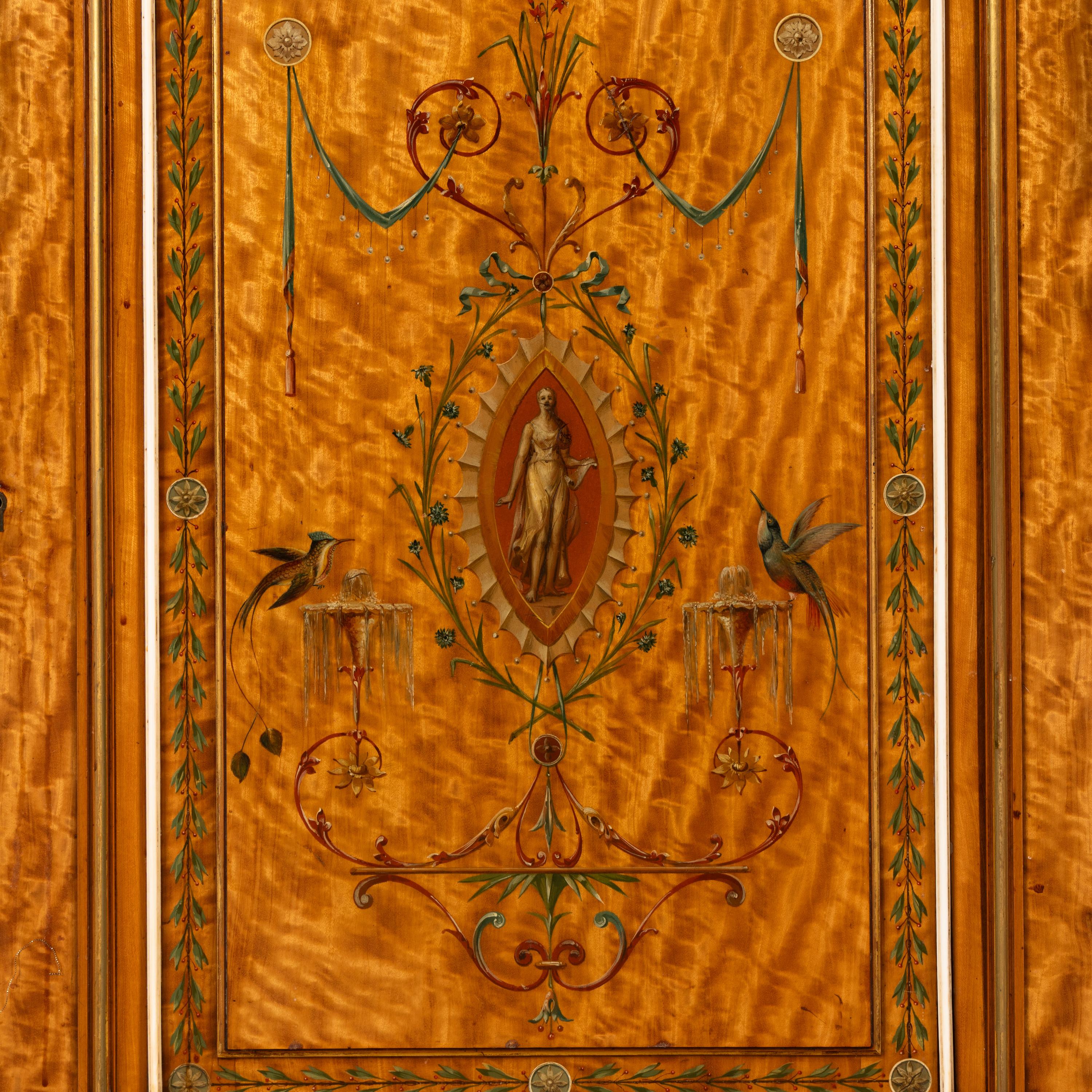 A Fine Edwardian Satinwood, Polychrome Painted and Parcel Gilt Serving Cabinet
