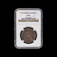 An 1853 Seated Liberty: Arrows and Rays 50c Coin [NGC XF40]