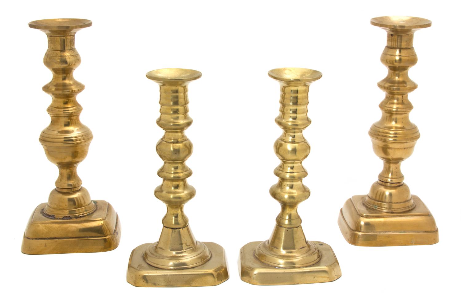 Two Pairs of Gilt Metal Candlesticks Height of largest 9 1/8 inches. — 20TH CENTURY
