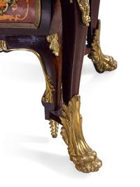 A Louis XIV Style Gilt Metal Mounted Marquetry Marble-Top Commode After the Model by André-Charles Boulle