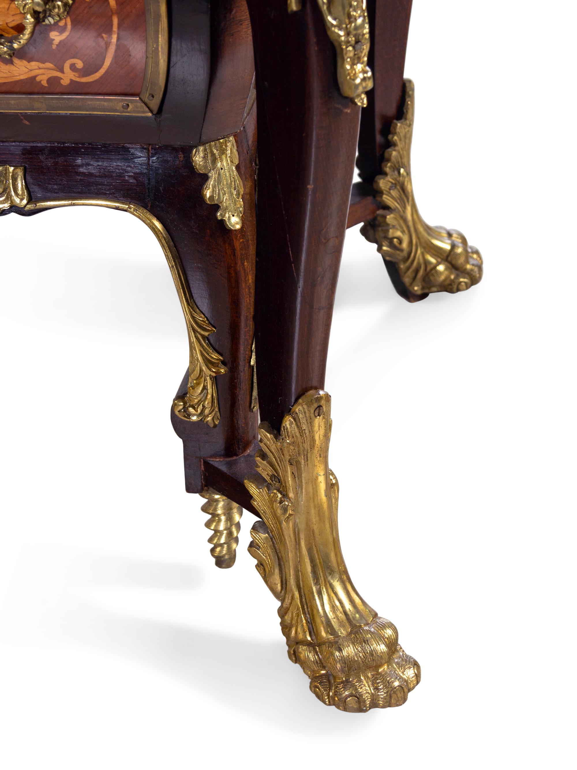 A Louis XIV Style Gilt Metal Mounted Marquetry Marble-Top Commode After the Model by André-Charles Boulle