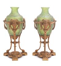 A Pair of Austrian Gilt Bronze Mounted Glass Vases Height overall 13 inches. — CIRCA 1900