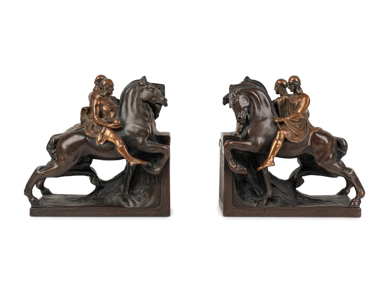 A Pair of Bronze Figural Bookends