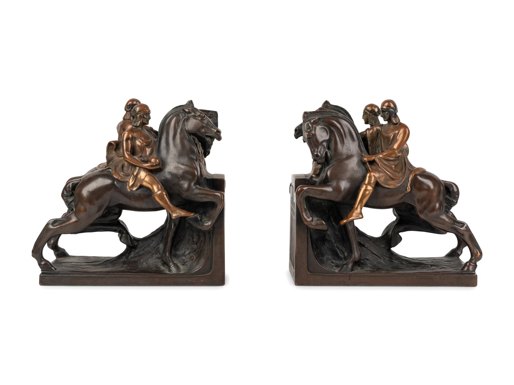A Pair of Bronze Figural Bookends