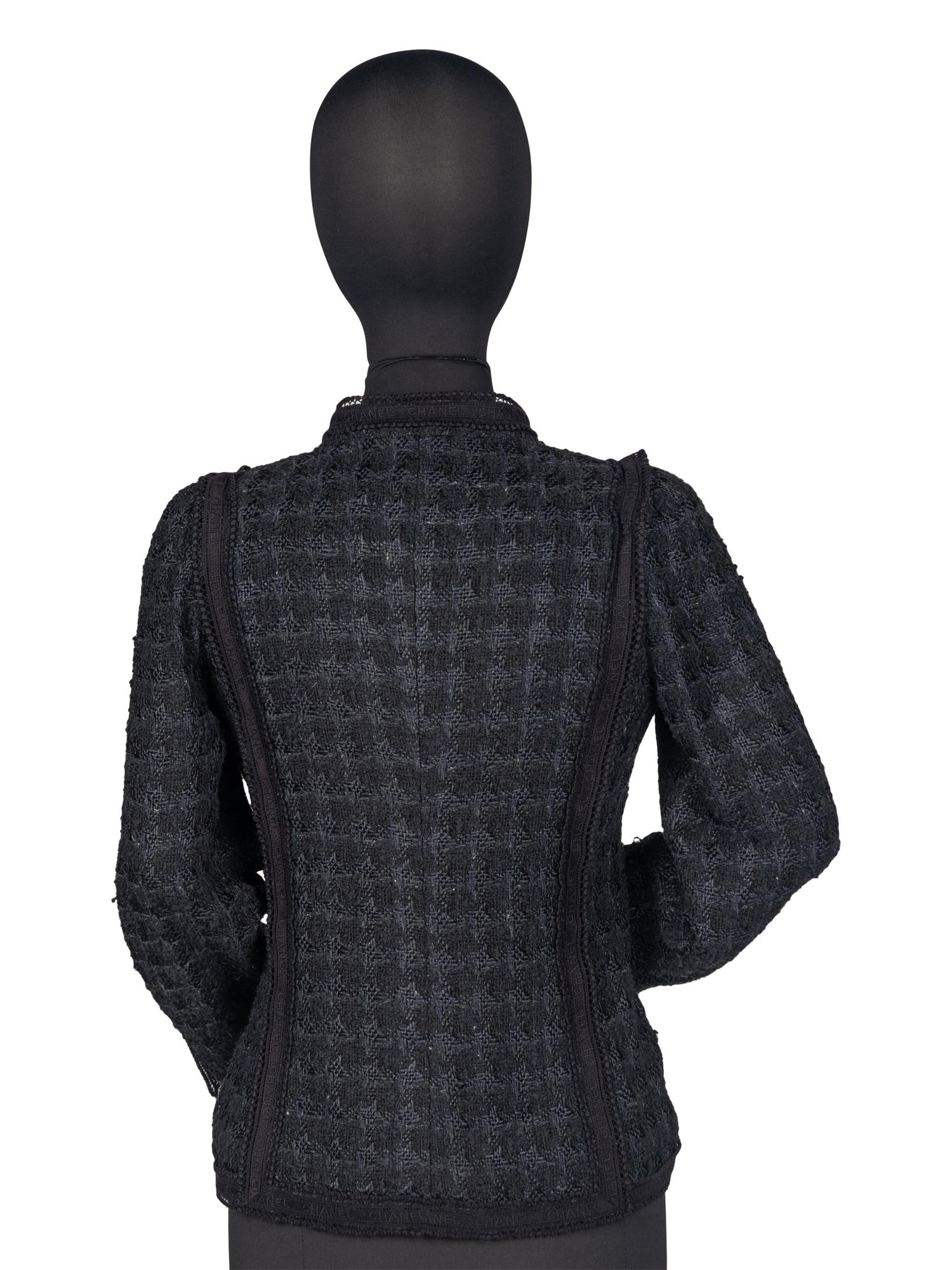 Chanel Black Tweed Jacket Trimmed in Logo Lace
